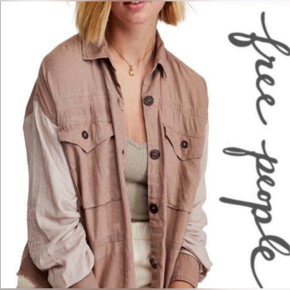 FREE PEOPLE Day Drifter Button Down Linen Blend Shirt, Size S